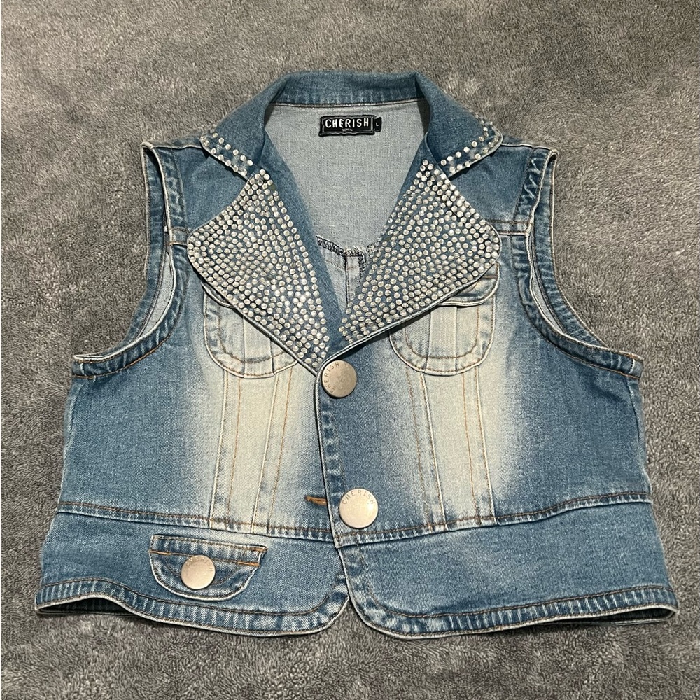 Cherish Denim Vest with Studded Collar